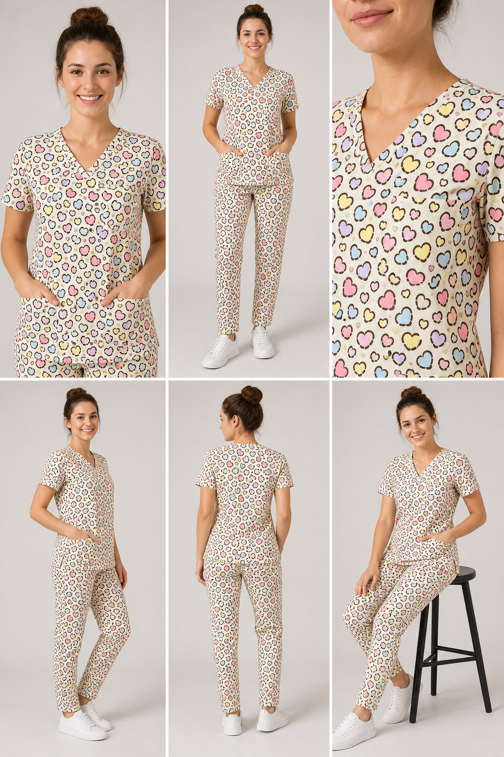 Pastel Hearts women’s Fun Scrub set